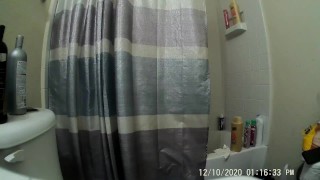 Slim White Male Jerk Off In The Shower