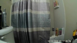 Slim White Male Jerk Off In The Shower