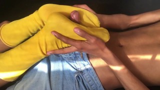 Footjob In Yellow Stockings