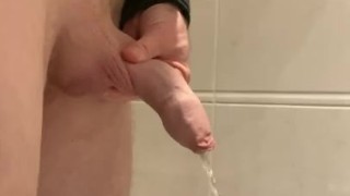 Pissing from my big cock. Piss coming out of my mushroom head, my tight peehole