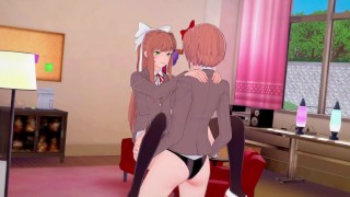 DDLC: Sayori hot strapon fuck with Monika