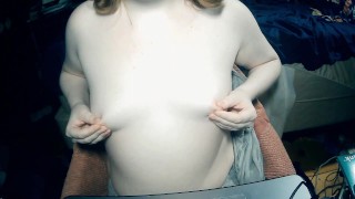 Aurora-Luna: Spraying and rubbing oil on my tits