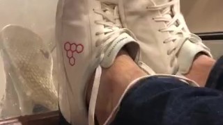 Solo man smelly feet after long day 