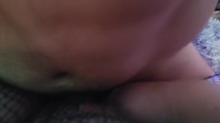 AMATEUR sexy redhead getting creampied in fishnets