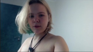 Girl is teasing her boobs for her boyfriend while parents at home