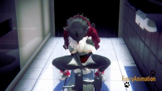 Furry Hentai - Black Kitty Fingering in a Japanese Toilet