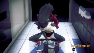 Furry Hentai - Black Kitty Fingering in a Japanese Toilet