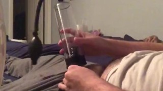 Chubby guy pumps cock