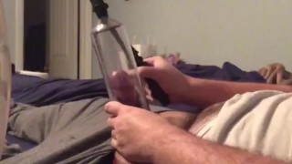 Chubby guy pumps cock