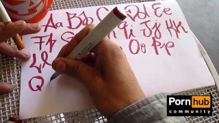 Sexy hands ASMR writing cursive in cardinal red (instrumental by john bravoe)