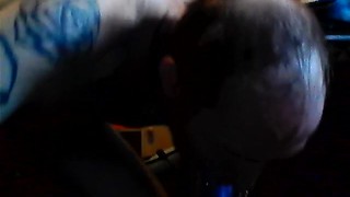 tattooed bi male, practicing how to give a blow job.