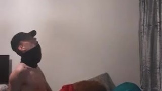 Very skinny teen with a mask and long socks fucks his beloved teddy bear on his bed