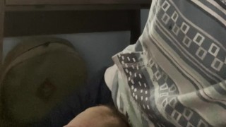 waiting for friend to catch me, cum in from of friend