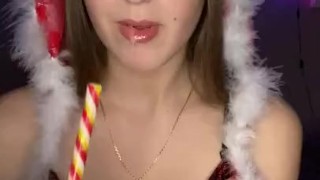 Candy licking and gagging. Drool 