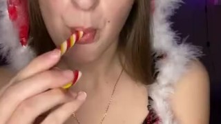 Candy licking and gagging. Drool 