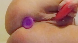 Teen massaging pussy and clit while wearing butt plug until intense orgasm!!