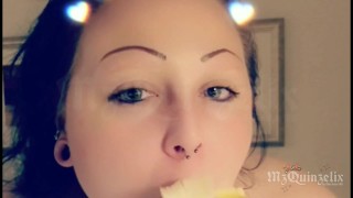 Tattooed BBW Teases You by Giving a Banana a BJ