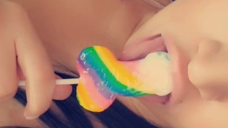 Sucking on a candy penis cuz im all alone