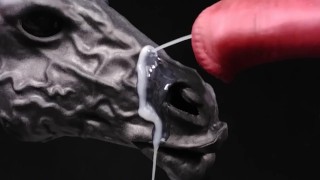 Masturbating anthro horse and horsecock cumming in slow motion onto its face