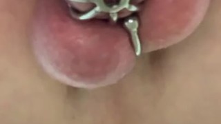 Sissy rides a wall mounted suction plug 