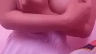 Sexy big tits asian pinching nipples in pink top