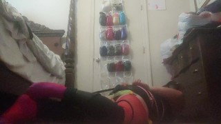 self bondage hogtie in lingerie 