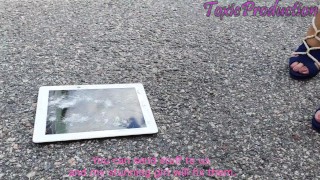 Ipad crushed under metal tipped stilettos