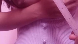 tiny asian in cute pink top smacking tits