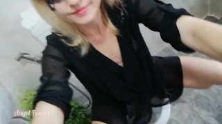 Pee Desperation in Toilet. Spy the Peeing Milf Angel Fowler 