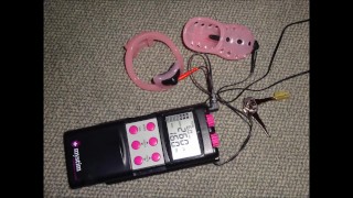 Estim e-stim electro cum milking with pink chastity device