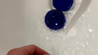 Washing weed grinder and my cock at same time to save water 