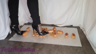 Crusts crushed under her sexy ankel boots