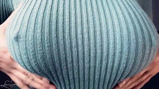 Big Tits, Playing, Teasing, in a Tight, Knitted Sweater