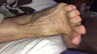 Granny Ann Moans and Begs For Your Cum On Her Feet