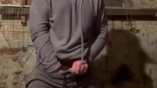 Quick pants piss in basement 