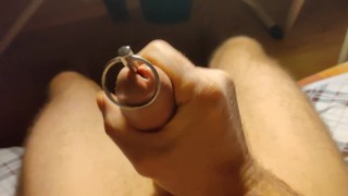 I'm jerking off with urethral plug and cum