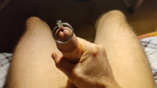 I'm jerking off with urethral plug and cum