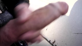 Huge dick cumming in public place