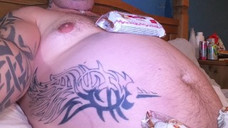 BHM with huge bloated belly Oily Rub and cum