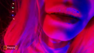 Snow Maiden brings herself to orgasm in Christmas lights