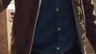 Cock out in public restroom