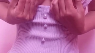 Asian playing with tits and nipples