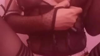 sexy asian in stockings teasing natural tits