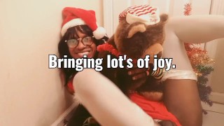 Hot shemale tgirl and a Teddy Bear for Christmas Cosplay