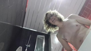 Fucking myself with a big dildo in the bathroom