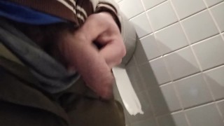 Uncut dick pissing in public toilet