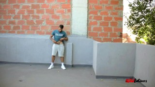 Hung Latino Daddy Jerking Off His Big Uncut Cock Outdoors Risking Being Caught By A Neighbor