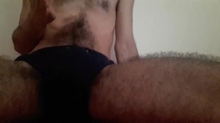 Skinny hairy otter moaning and jerking with precum until cum shooting a load