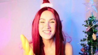 Big Christmas Ass Fuck Elf rides a huge dragon dildo and makes a creampie! ATM GAPE ANAL DEEP throat