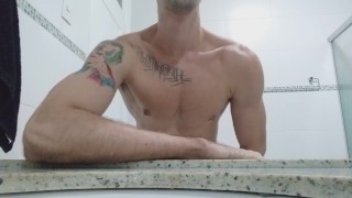 Hot Brazilian Top Masturbate on Bathroom